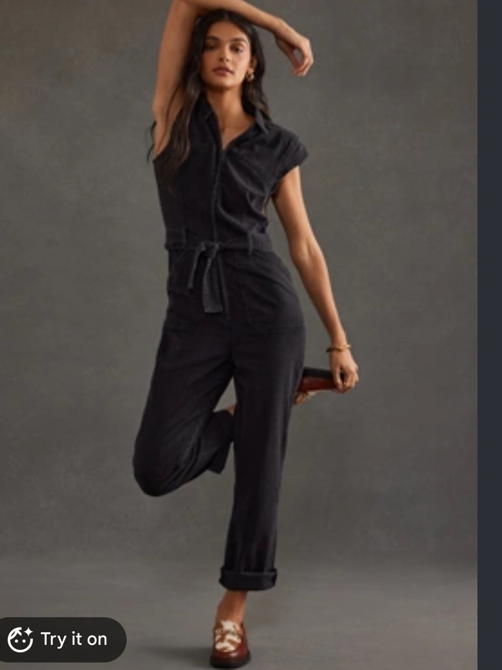 Paige Jett Black Cap-Sleeve Utility Denim Jumpsuit